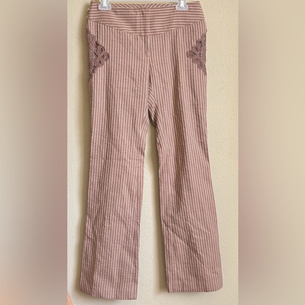 Tracy Reese Striped Seersucker Pants Size 6 Lace Embroidery